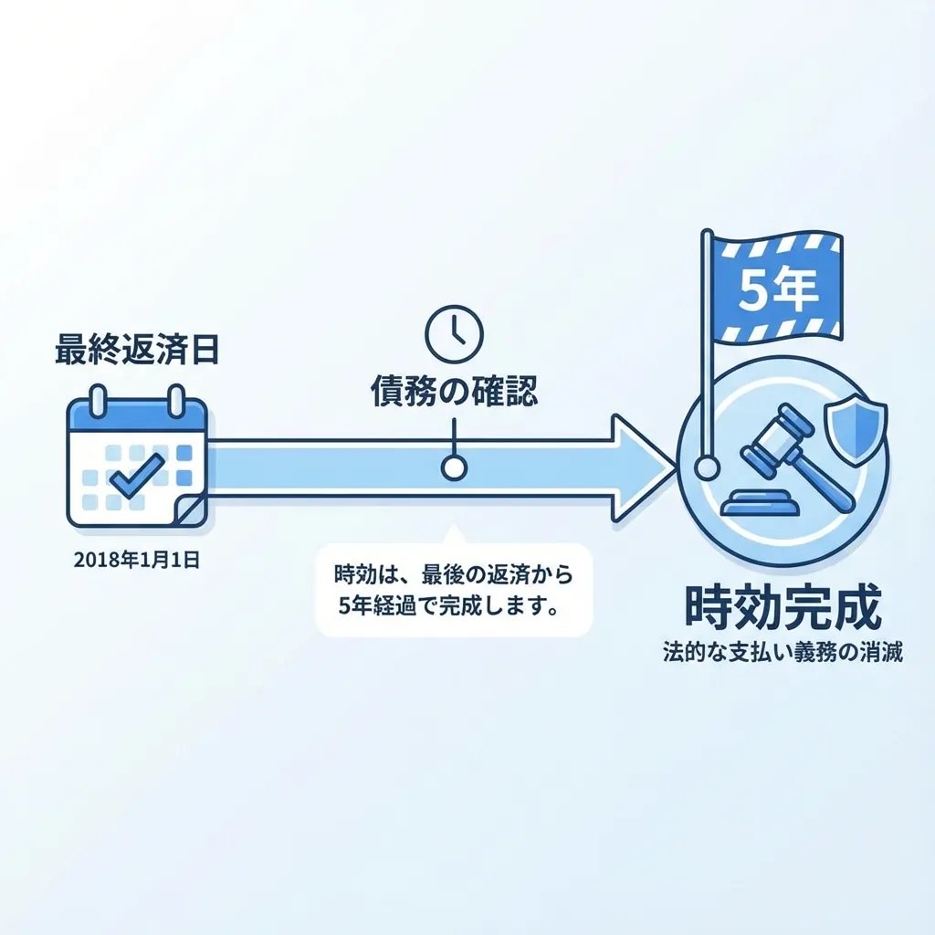 時効のタイムライン：最終返済日から5年経過で時効完成