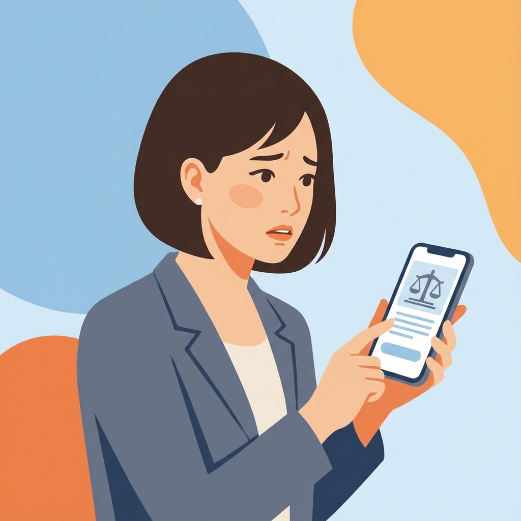 スマホを見て悩む女性