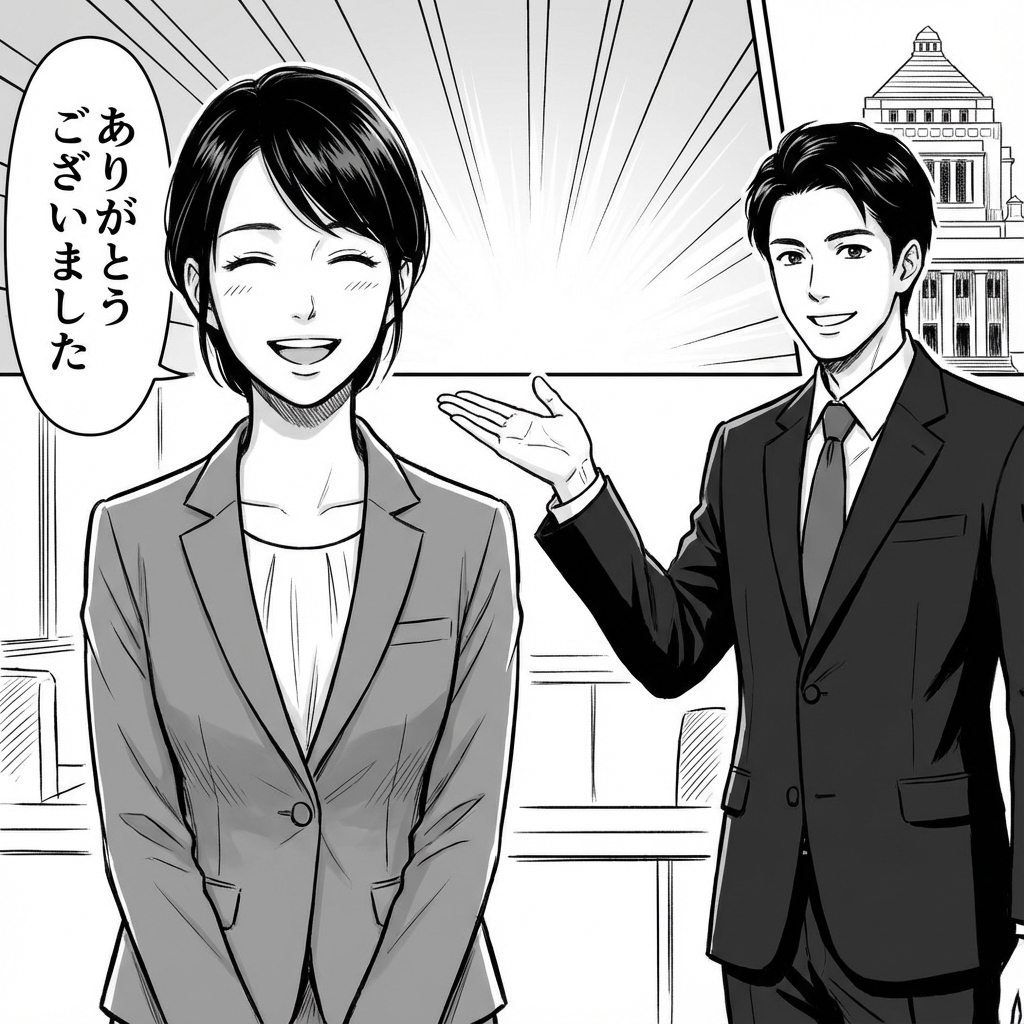 解決して微笑む女性と弁護士