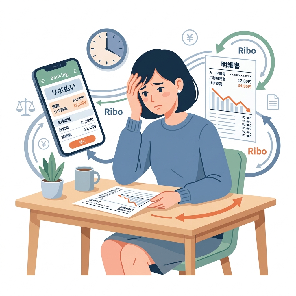 リボ払いで悩む日本人女性のイメージ